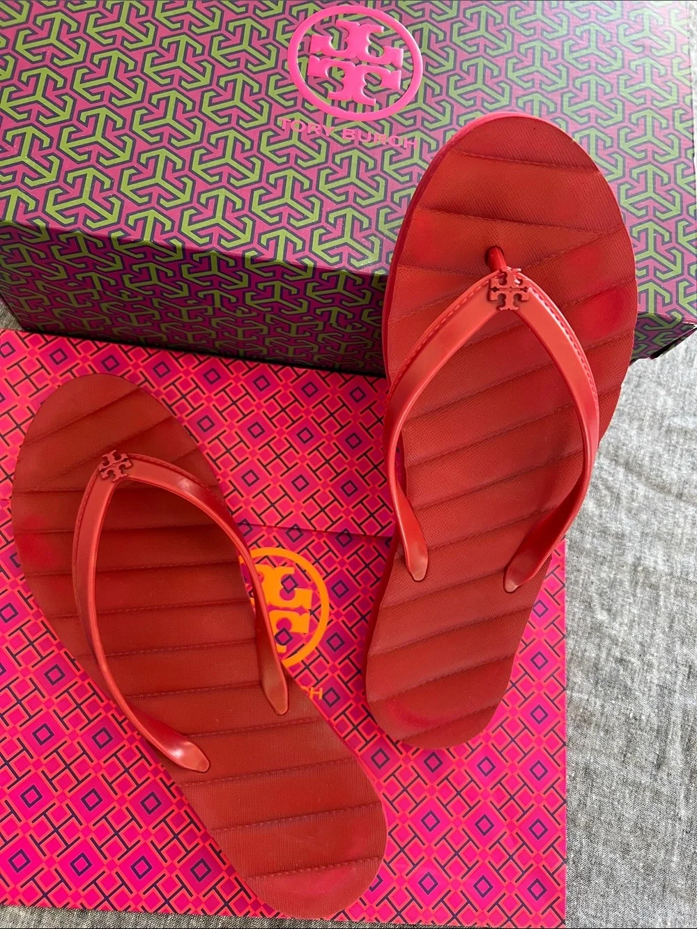 Tory Burch Kira Red Quilted Flip-Flop Sandals